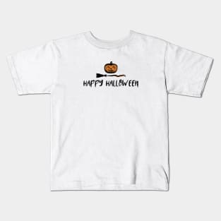 Happy Halloween Pumpkin Head and Broom Kids T-Shirt